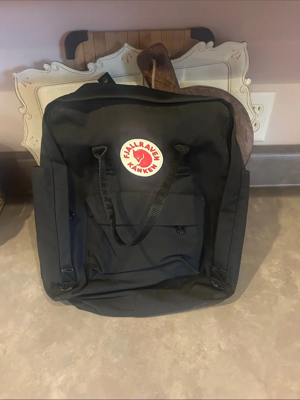 Fjallraven Kanken Mini Backpack - Black with Red Logo